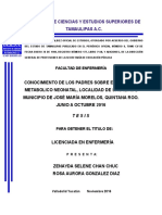 Conocimiento de Los Padres Sobre El Tamizaje Metabolico Neonatal