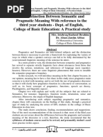 The Distinction Between Semantic and Pragmatic Meaning With Reference To The Third Year Students - Dept. of English, College of Basic Education: A Practical Study