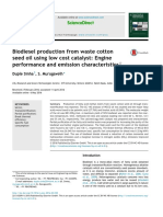 Biodiesel Production From Waste Cotton Seed Oil Using Low Cost Catalyst: Engine Performance and Emission Characteristics