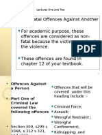 Lectures One and Two - Non-Fatal Offfences