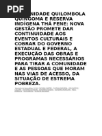 Historico Comunidade Quilombola Quingoma e Reserva Indígena Thá Fene