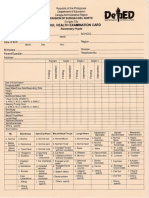 School Health Examination Card For Elementary