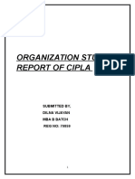 Organization Study Report of Cipla: Submitted By, Dilna Vijayan Mba B Batch REG NO: 70859