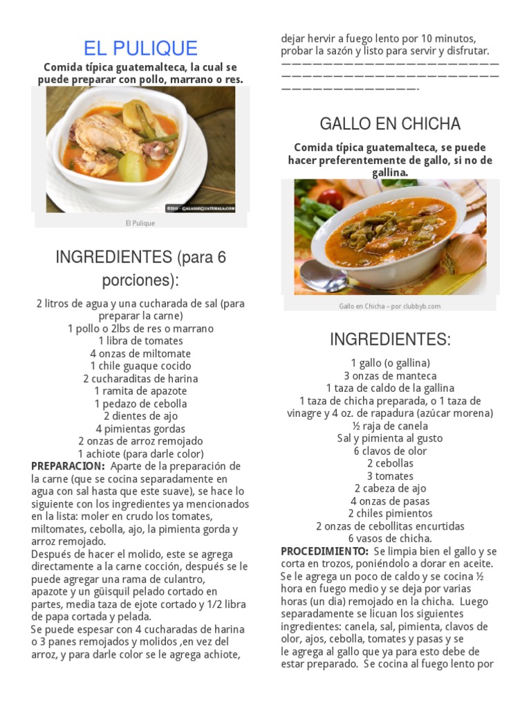 10 Recetas de Comidas Guatemaltecas | PDF | Caldo | Panes