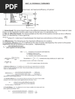 Unit - 4: Hydraulic Turbuines:) : It Is Defined As The Ratio of Power Developed by The Runner To The Power