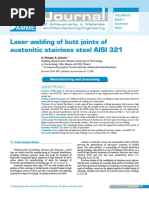 Laser Welding of Butt Joints of Austenitic Stainless Steel AISI 321