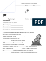 Prueba de Lenguaje Tercero Básico Adjetivos, Comprension