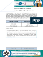 Learning Activity 1 / Actividad de Aprendizaje 1 Evidence: Describing My Kitchen / Evidencia: Describiendo Mi Cocina