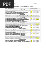 Website Evaluation Rubric