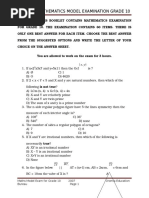 2007 E.C Mathematics Model Examination Grade 10