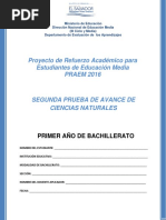 Segunda Prueba de Avance - Ciencias Naturales - Primer Año de Bachillerato (PRAEM 2016)