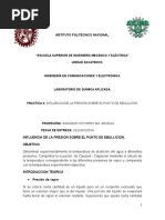 Practica: Influencia de La Presión Sobre El Punto de Ebullición.