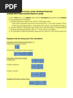 Calculation of Friction Losses, Power, Developed Head and Available Net Positive Suction Head of A Pump