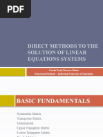 Direct Methods To The Solution of Linear Equations Systems