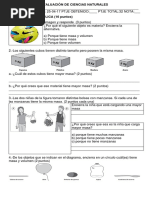 Evaluación de Ciencias Naturales - Materia-Masa y Volumen