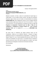 Carta de Adjudicación PROMOCIONES BTL C A (Campamento)