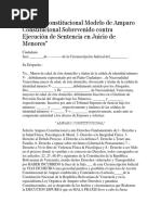 Amparo Constitucional Modelo de Amparo Constitucional Sobrevenido Contra Ejecuciòn de Sentencia en Juicio de Menores