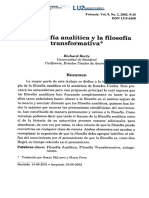 La Filosofía Analítica y La Filosofía Transformativa