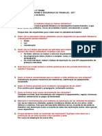 Questionário de REVISÃO P2 de Ergonomia e Segurança Do Trabalho