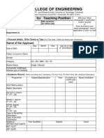 V V College of Engineering: Application Form For Teaching Position