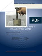 Informe de Tiempo de Fraguado Metodo Vicat