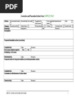 Corrective and Preventive Action Form: Sample Only