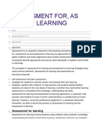 Assessment For, Of, As Learning