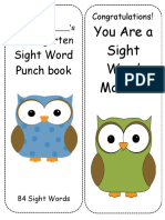 K Sight Word Punch Cards