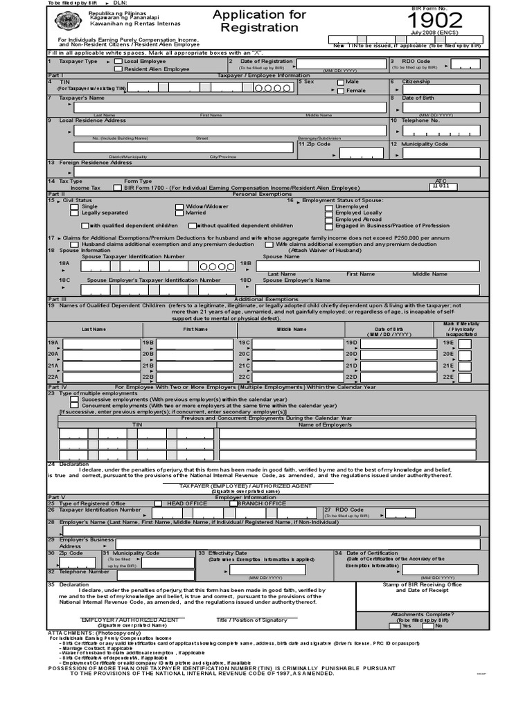 BIR-FORM-NO-1902-application-for-registration.xls | Identity Document ...