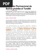 El Estado Plurinacional de Bolivia Prohibe El TUNDIQUE