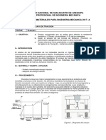 Informe de Laboratorio. Ensayo de Traccion