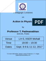 Action in Physics: Venue LH-5, IISER Mohali Time 18:00 - 19:30 Dates Sept. 8-9 & 11-12, 2017