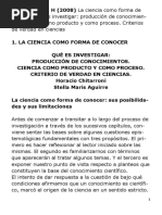 CHITARRONI, H (2008) La Ciencia Como Forma de Conocer, Qué Es Investigar: Producción de Conocimientos. Ciencia Como Producto y Como Proceso. Criterios de Verdad en Ciencias