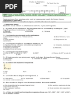 Prueba de Matemática, Ángulos 6°