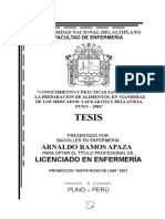 Tesis Conocimiento y Prácticas Sanitarias en La Preparación de Alimentos, en Vianderas de Los Mercados Laykakota y Bellavista Puno - 2003