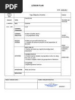 Lesson Plan: Subject Form & Time Topic /objective / Activities Catatan