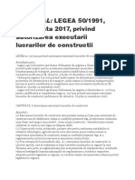 LEGEA 50 Din 1991, Actualizata 2017, Privind Autorizarea Executarii Lucrarilor de Constructii