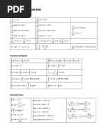 Integral Calculus Formula Sheet PDF