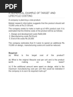 A Numerical Example of Target and Lifecycle Costing