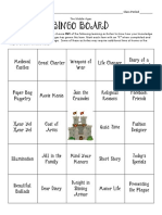 Middle Ages Bingo Board