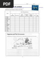 Characteristics of Life Worksheet