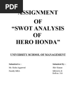 Assignment OF "Swot Analysis OF Hero Honda": University School of Management