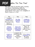 Algebra Tic Tac Toe