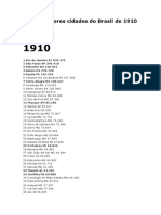 As 100 Maiores Cidades Do Brasil de 1910 A 2010