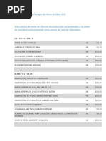 Tabla de Precios A Destajos de Mano de Obra 2013