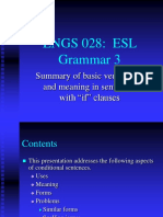 Engs 028: Esl Grammar 3: Summary of Basic Verb Forms and Meaning in Sentences With "If" Clauses