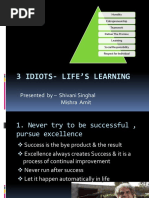 3 Idiots-Life'S Learning: Presented by - Shivani Singhal Mishra Amit