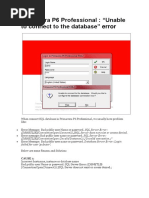 Primavera P6 Professional Unable To Connect To Database