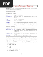 Lab 1-Lines, Planes, and Distances: Objective: To Become Accustomed To MATLAB and To Use It To Study Some Basic