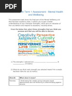 Year 8 Health Term 1 Assessment - Mental Health and Wellbeing